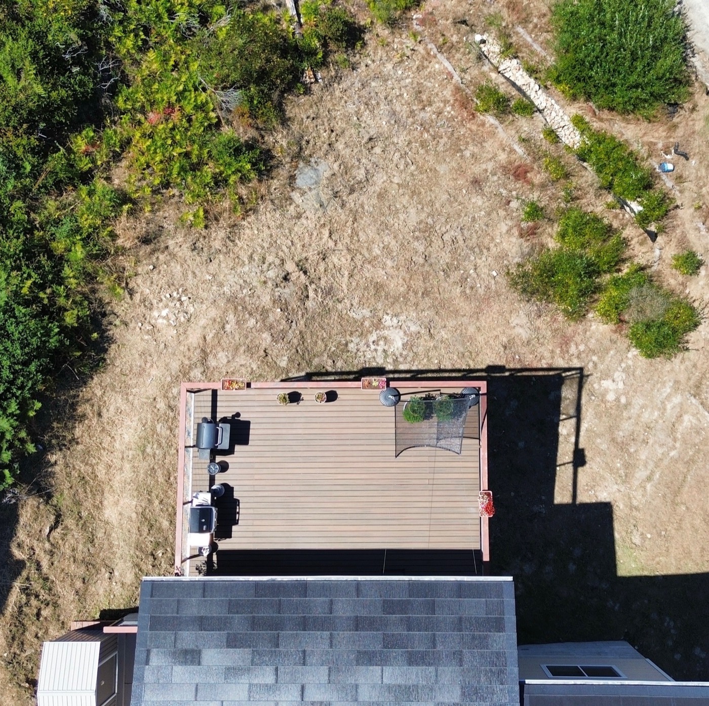After aerial view of the yard cleared of overgrowth